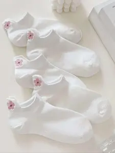Women's Floral Embroidered Ankle Socks, Casual Soft Comfy Knit Low Cut Socks, Comfy Anklet for Women, Multi-pack Hosiery for Summer, Elegant