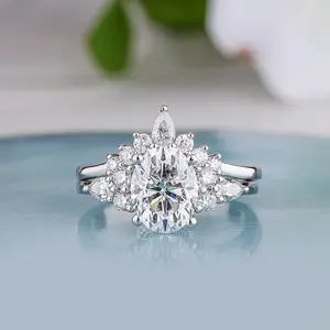 Cluster Oval Cut Ring With Curved Wedding Band