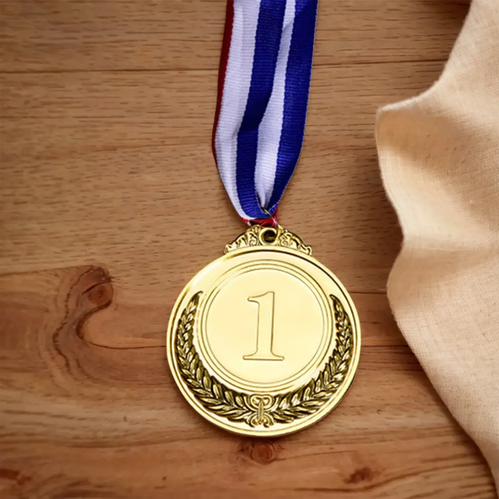 10counts, Golden Color Metal Award Medals (2''/50mm), Winner Number 1 Reward Metal With Tri-Color Ribbon, For Sports Events And School Competitions