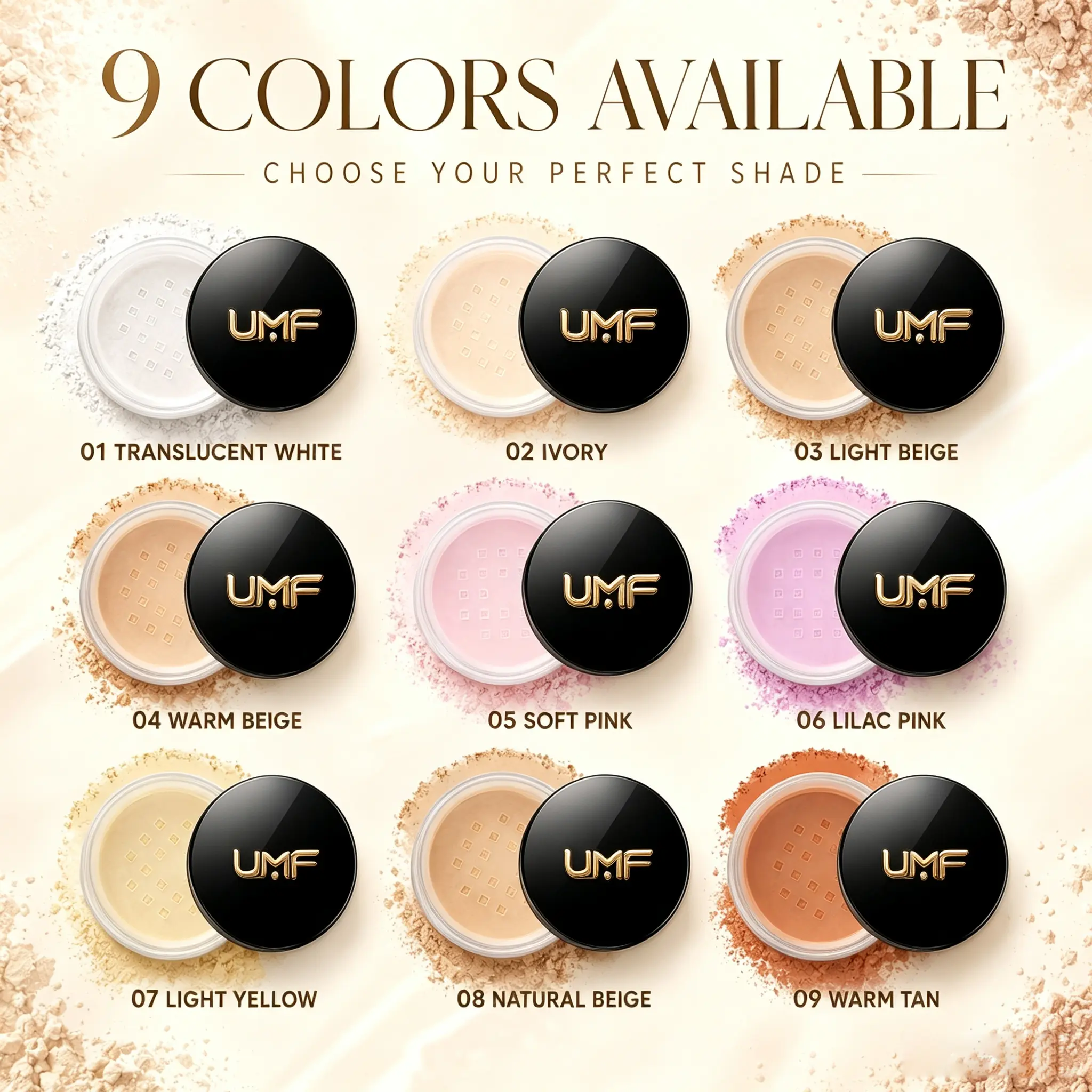 UMF Ultra-fine Matte Blurring Loose Powder Compact Flawless 16-Hour Shine-Free Wear Silky Texture for All Skin Tones #01 Transparent matte finish Honey Cocoa