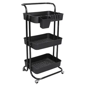 3 Tier Metal Storage Utility Cart withWheels - Kitchen Storage Trolley, Rolling Bathroom,Casters for Narrow Spaces, Ideal for Bedside Use