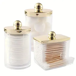 Clear Cotton Swab Storage Box with Lid, Bathroom Container, Cotton Ball Holder, Clear Jar Organizer for Storage Cotton Swab, Cotton Round Pads, Floss Picks, Beauty