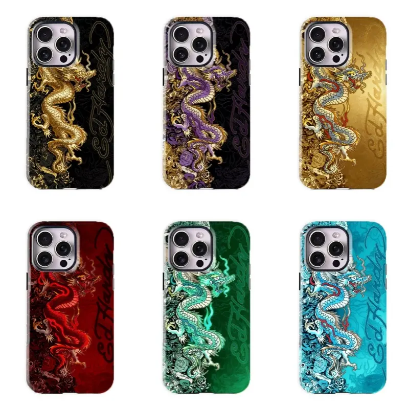 Ed Hardy Dragon Smartphone Casing - Slim High-Fashion Polycarbonate Shell, Durable Shockproof Handheld Protection Accessory, Unisex Fit for iPhone 11-17 ProMax Plus, Samsung Phones, Ideal Fan Gift, Cellphone