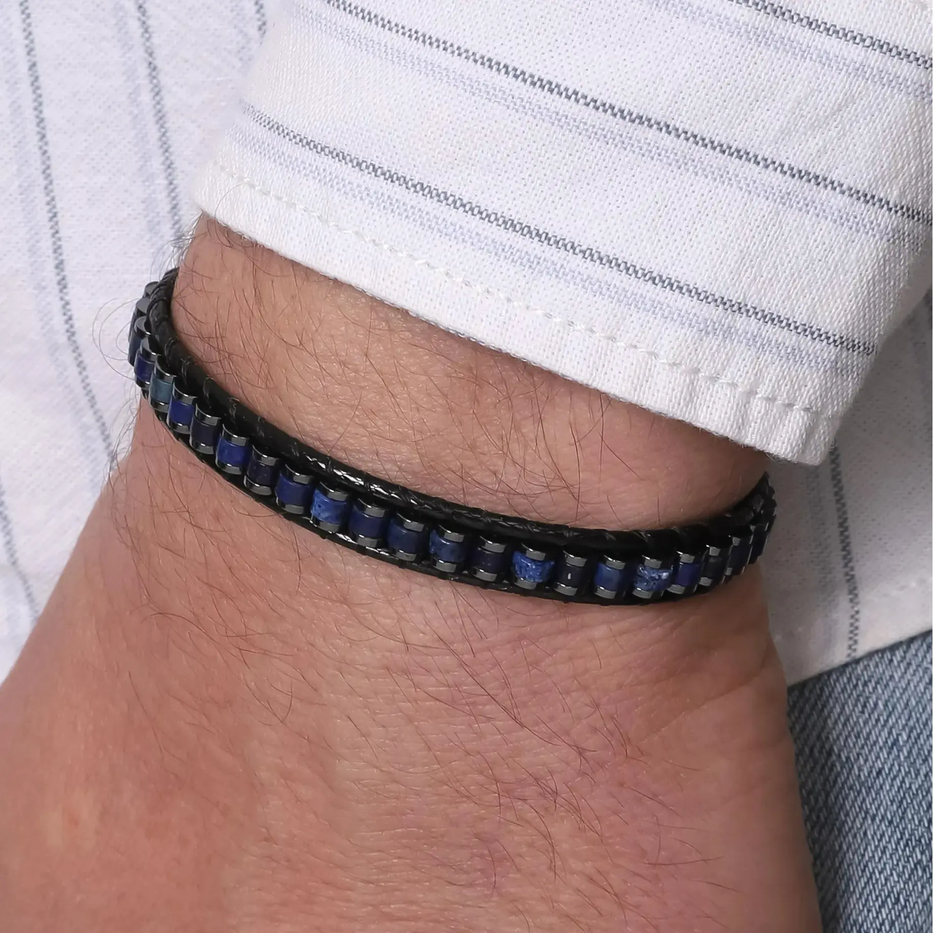 Protection Stone Lapis Lazuli Hematite Bracelets Adjustable Cuff Men Women Armlet Natural Stone Armband