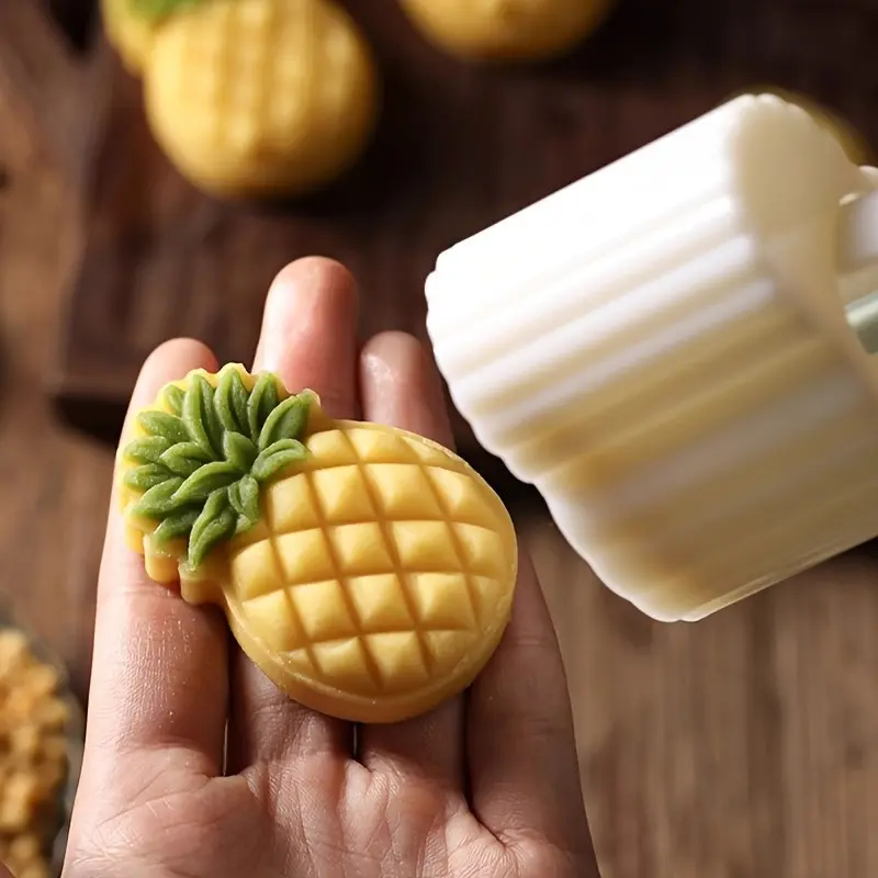 Pineapple Shaped Pastry Mold, Includes 1 Mold & 2 Stamps, DIY Hand Press Mooncake Stamper, for Mung Bean Cake, Mid-Autumn Festival Mooncake, Cookie Making Tool, Snow Skin Mooncake Maker, Bakeware