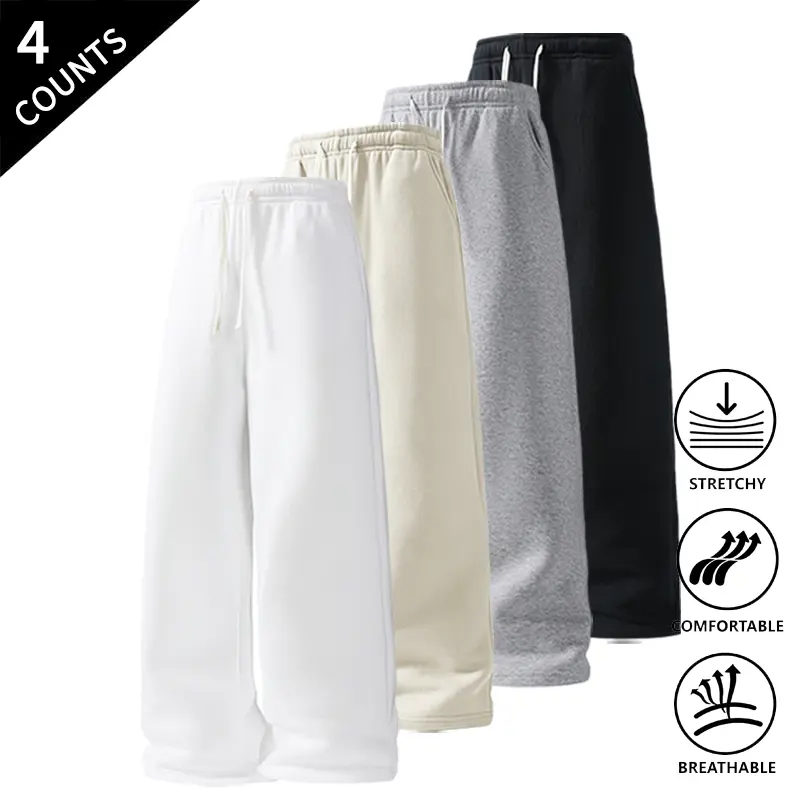 4-Pack Men’s Ultra Comfortable Loose Fit Pants, Elastic Waist Drawstring Casual Trousers, Stretchable & Breathable for Everyday Wear