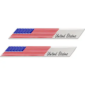 2PCS Car American Flag Emblem Decal Stickers, 3"*2" 3D Metal Patriotic Stars Stripe USA Flag Bumper Sticker, Car Decals for SUV Truck Motorcycle Window, Auto Body Decoration (Strip)
