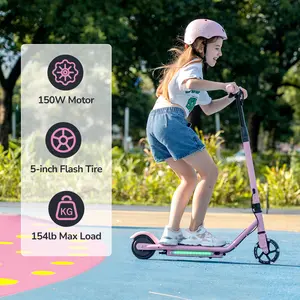 【Joy E-Glide】Kids Electric Scooter with LED Display, 10 MPH Top Speed,15 Miles Range, 2 Speed Modes, Disc Brakes, UL Lithium Battery, Aluminum Alloy Frame,5-Inch Flash  Wheels Foldable Electric Scooter forAges 6-14