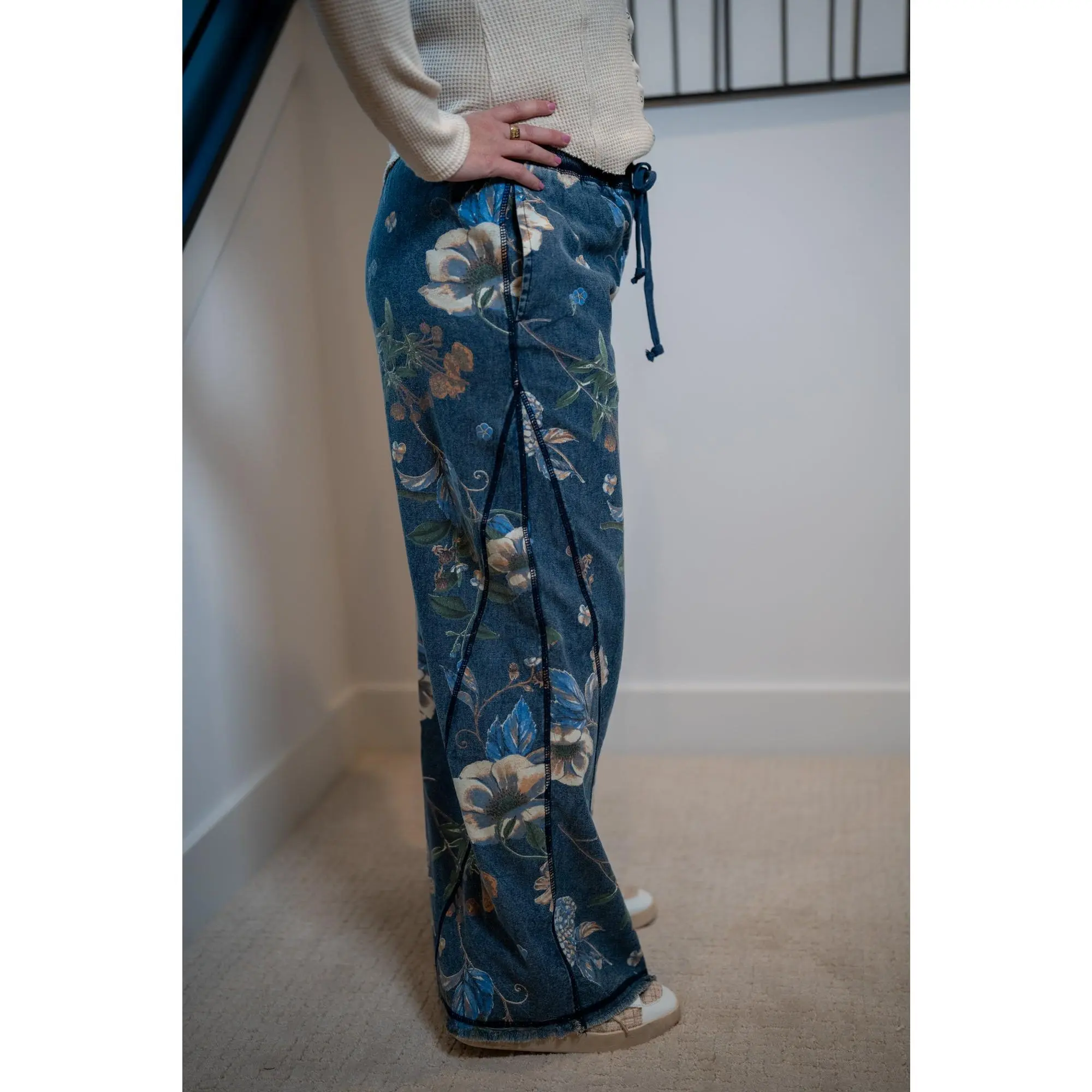 Easel Wildflower Washed Denim Pants
