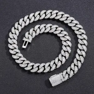 15 mm hip hop mixed set necklace (square/round), T-bar zircon Cuban chain — trendy men’s necklace