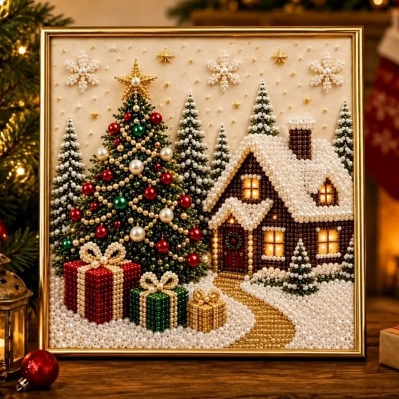 Christmas Pearl Painting DIY Set, 3D Diamond Painting DIY Set with Borders, Handmade Home Decoration with Santa Claus | Snowman Diamond Painting, Multi functional Craft Set, Exquisite Framework for Home Interior Decoration, and Festival Party Gifts