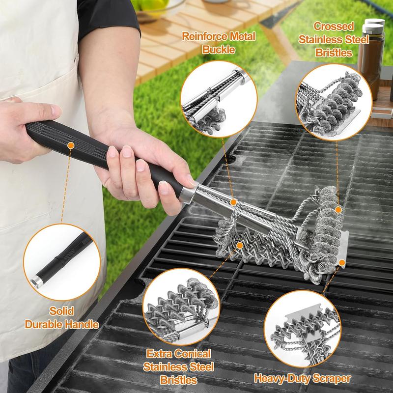 18" Bristle Free Grill Brush Barbecue Triple Scrubbers Cleaning Brush for Gas or Charcoal Grills,Compatible with Stainless Steel/Cast Iron/Porcelain Grill Grates 18" Bristle Free Grill Brush Barbecue Triple Scrubbers Cleaning Brush for Gas or Charcoal Grills,Compatible with Stainless Steel/Cast Iron/Porcelain Grill Grates