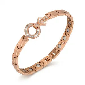 Nandudu Copper Bracelet for Women Magnetic Bangle with 3500 Gauss Magnets Rose Gold Color Fashion Health Jewelry Adjustable Gift