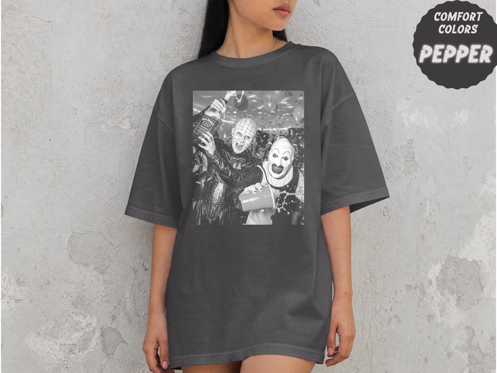 Pinhead & Art the Clown Partying Hard Shirt | Horror Mashup Comfort Colors Tee | Halloween Graphic T-Shirt | Horror Fan Gift Casual Daily Wear Tee For Men & Women, Apparel Made In The USA