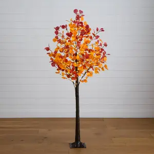 6' Pre-Lit Bright Autumn Eucalyptus Artificial Fall Tree with 420 Warm White LED Lights