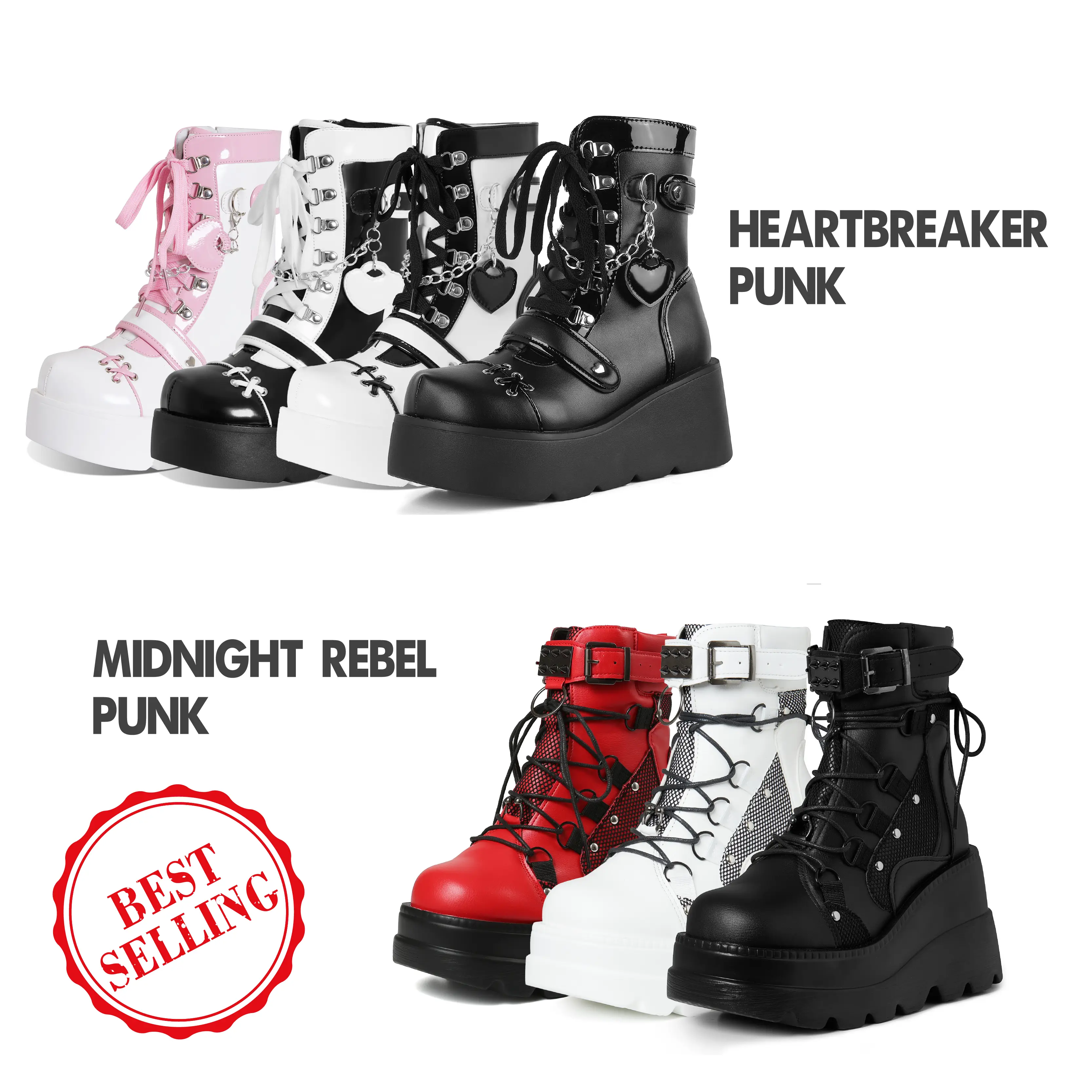 CYNLLIO Platform Ankle boots for Women Goth Rave Boots Kawaii Shoes High Heel Round Toe Zipper Wedges Mid Calf Booties Rivora Shoes