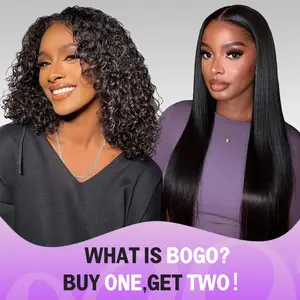 [Buy One Get Two] Megalook 13x6 Glueless Lace Frontal Wig Natural Black Colored Straight/Body Wave/Boho Curly 180% Density Beginner Friendly Plus Free Wig