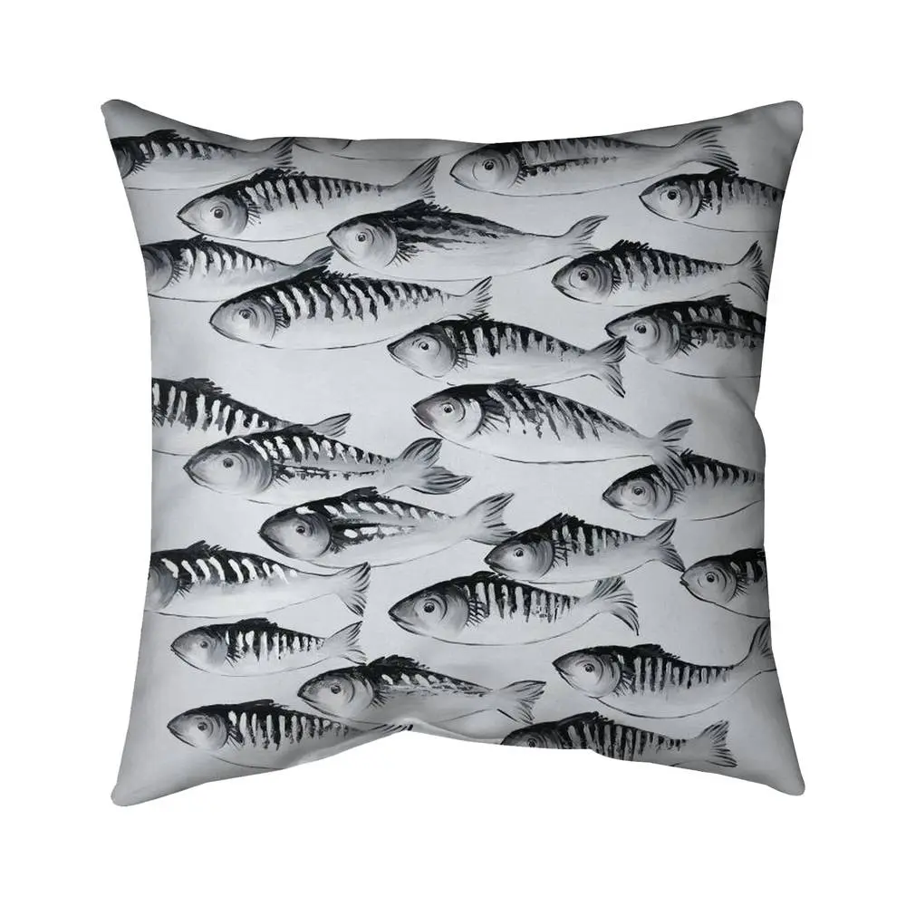 Begin Home Decor 5541-1616-AN435 16 x 16 in. Gray School of Fish Aquatic Animals White Bedroom Pillow Decor