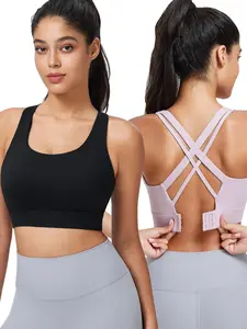 Women's Criss Cross Backless Sports Bra, Solid Color Breathable Comfortable Wireless Sports Bra, Ladies Sportswear for Indoor Outdoor Wear Valentine's Day
