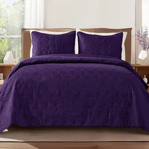Twin Quilt, Purple Bedspreads Quilts Twin XL Size for Seasons, 2 Lightweight Geometric Pattern Coverlet