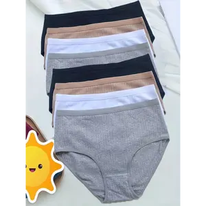 8pcsSolidSimpleHighRiseBriefs,ComfyBreathableStretchyIntimatesPanties,Women'SLingerie&Underwear