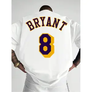 Basketball Legend Tribute "BRYANT"+ No. 8 Classic Purple& Golden Printed T-Shirt, A Must-Have Basketball Nostalgia Casual Comfort Top for Men, PLUS SIZE