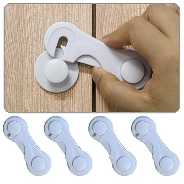 Baby Proof Cabinet Locks for Babies, 4 Pack Child Safety Cabinet Door Locks with Strong Adhesive, No Drill Child Proof Latches for Drawers, Cupboards, Cabinets, Pantry, Closet & Fridge, White