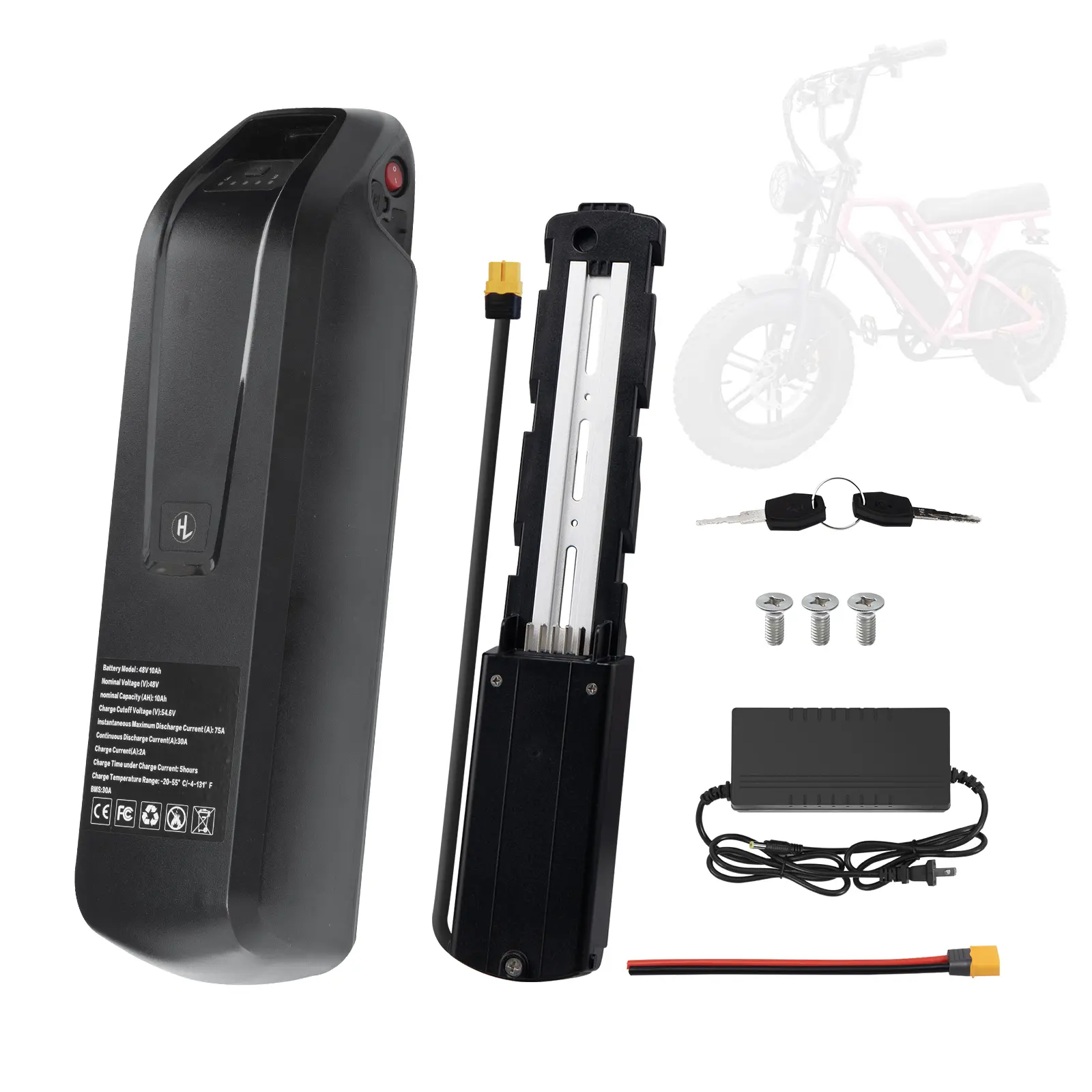 48V 10.4Ah Ebike Battery for Adults with 2A Fast Charger 5 Pin Baseplate BMS LED Indicator Safety Lock USB Port Waterproof XT60XT60 Connector Cable for 0-1000W Motor