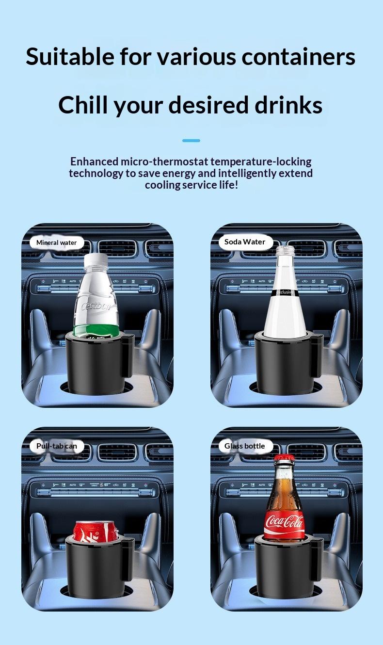 Recent smart temperature-controlled cup with TEC cooling and heating technology. Cools in 15 mins to 2-7°C, heats in 8 mins to 58-70°C. Portable, quiet, compatible with various containers. Ideal for car, office, home, and outdoor use.