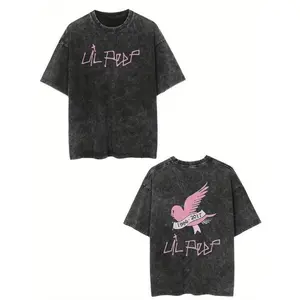 [Winter Outfits]Lil Peep Logo & Iconic Cry Face T-Shirt - Double-Sided Vintage Washed Oversized Unise Tee for Men & Women, Lil Peep Merchandise, Hot Transfer Print Streetwear (Pink/Purple) - -Season Casual Outfit, Hip Hop Shirt, Mens Tshirt, Christmas
