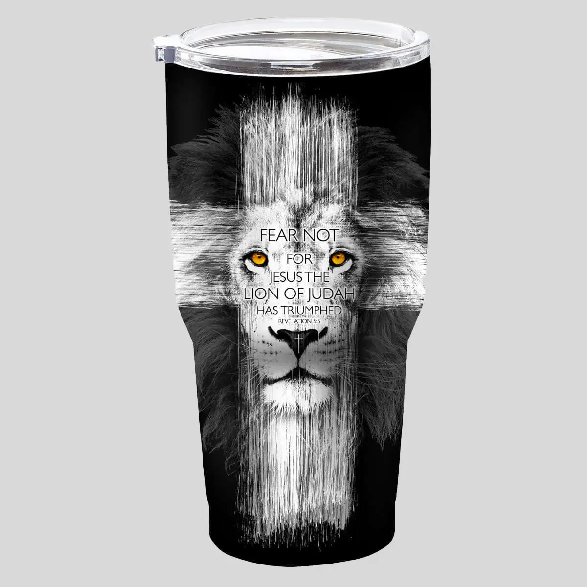 Kerusso Lion Cross 30oz Stainless Steel Tumbler - Adults' Portable Water Bottle with Slide Lid, Reusable Coffee Drinkware, Cross Motif, Hand Wash Only, Ideal for Drinking Your Water