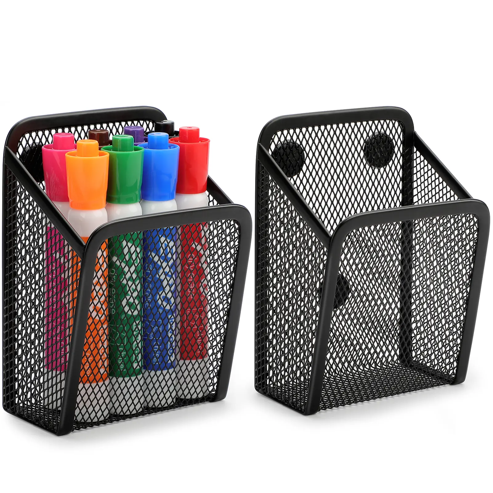 MaxGear Magnetic Pen Holder, Mesh Pencil Holder for Desk Storage Basket Organizer Marker Holder - Extra Strong Magnets Perfect for Locker Accessories, Refrigerator, Whiteboard, School Office