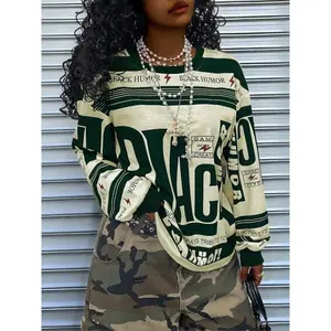 Women’s retro sports long-sleeve sweatshirt, loose letter-print pullover, casual fashion for spring and autumn GARMENTARY