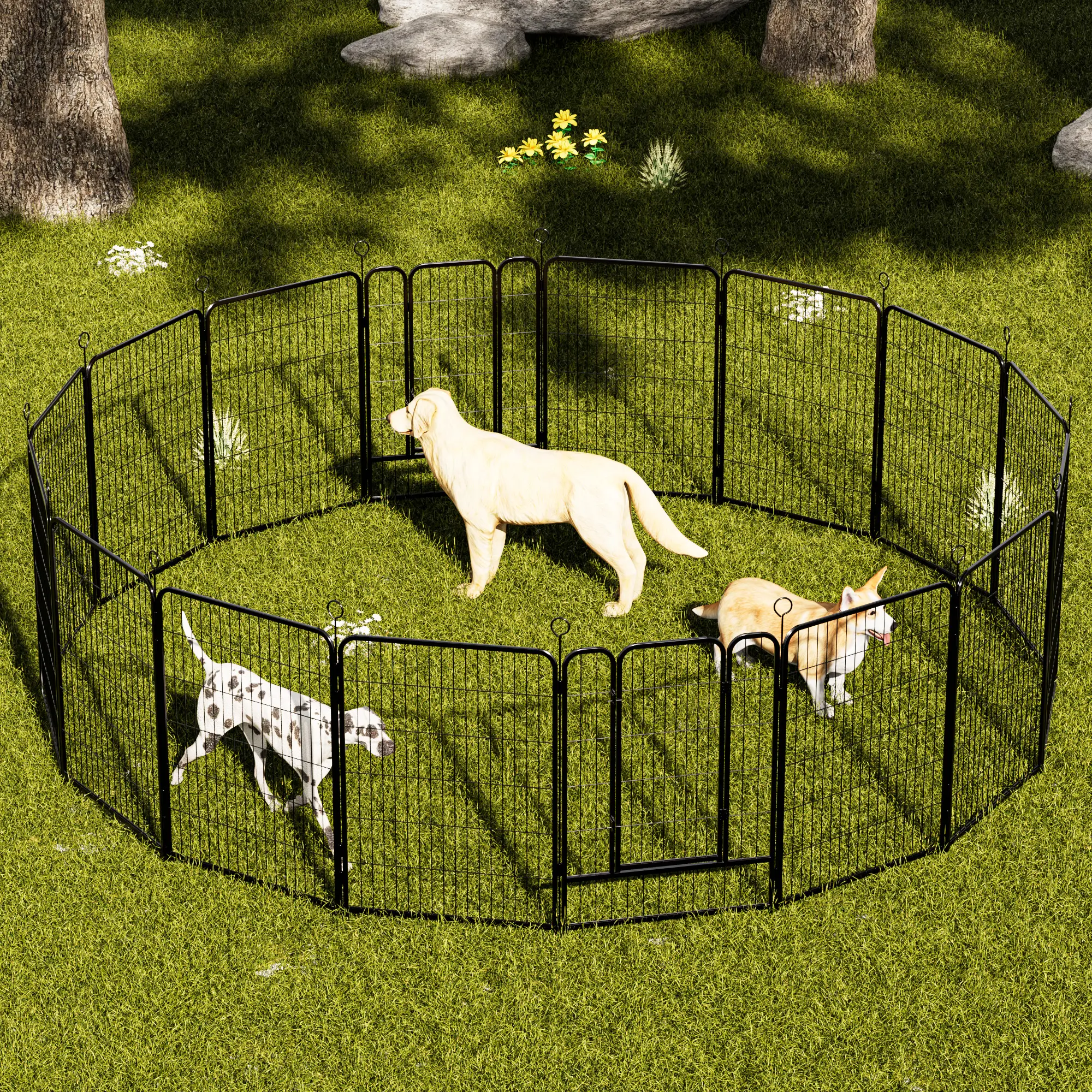 16-Panel 40 Inch Dog Playpen Outdoor Indoor Heavy Duty Metal Pet Fence with Gate, Foldable Puppy Exercise Pen for Small Medium Large Dogs, Portable Black Dog Fence for Yard RV Camping