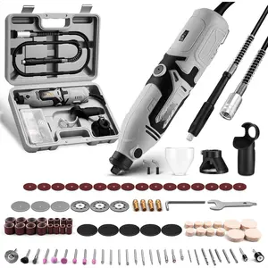 Rotary Tool Kit: 1.4-Amp Power Hand Rotary Tools with 6 Variable Speed, 127pcs Accessories, 8000~35000RPM Electric Grinder Drill Machine Set with Flex Shaft for Carving, Cutting, Sanding Gray