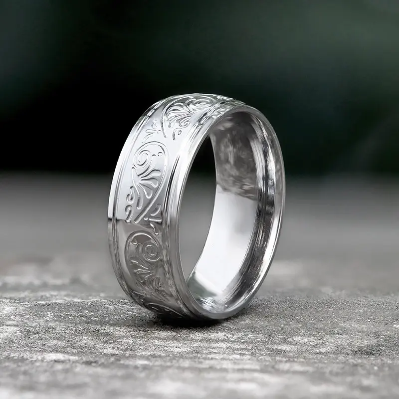 GTHIC Floral Design Stainless Steel Ring for Men Women Daily Wear Fashion Jewelry