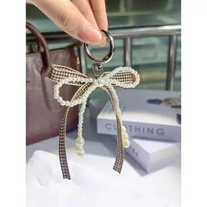 Fashionable Bowknot Design Keychain, Cute Beaded Decor Keychain for Women & Girls, Trendy All-match Keychain for Birthday Gift