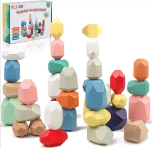 Pigipigi 36 PCS Stacking Rocks Montessori Toys for 3+ Year Old Girls Boys Wooden Building Blocks Balancing Stones for Kids Preschool Educational Sensory Toys for Toddlers Easter Birthday Gifts