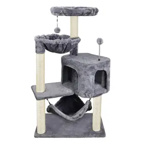 Newest Cat Tree with Cat Condo and Big Hammock，Grey