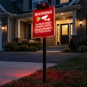 Solar No Trespassing Warning Sign with Light, Illuminated Private Property Security Sign with Stake, Active Nighttime Lighting, Solar & Type-C Rechargeable, for Yard, Gate, Fence, Patio, Farm, Ranch,Driveway, 7*10.7in, Summervibes, DealsForYouDays