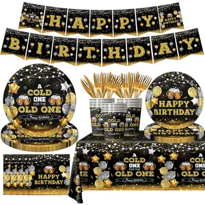 142 count  Birthday Decorations for Men A Cold  for The Old  Birthday Decorations with Plates Napkins Cups Tablecloth and Banner Black and  Party Decorations for 20th 30th 40th 50th