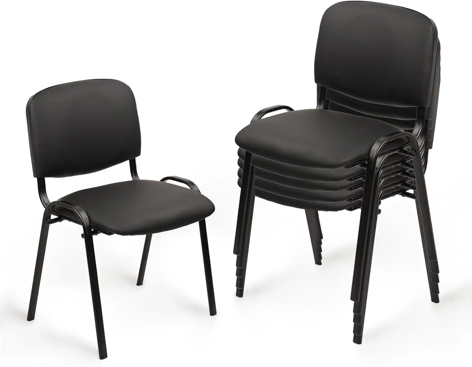 5 PCS Commercial Grade PU Leather Stacking Armless Chairs - Aluminum-Metal Frames, No Wheels, Assembly Required, Black Modern Minimalist, Stable, Durable, Supportive Sitting, Cost-Effective Office Guest Seating for Reception Lobby, Training School