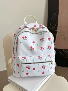 Sweet and fresh cherry element backpack, simple design, fashionable and exquisite, energetic campus style, versatile, light and practical, good for shopping and traveling, suitable for daily commuting  etc.