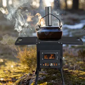 【Father's Day Gift】Outvita Camping Wood Stove, Outdoor Portable Tent Wood Burning Stove with Stainless Chimney Pipes, Tent Stove Jack & Gloves for Outdoor Camping Cooking and Heating (Black) Summervibes