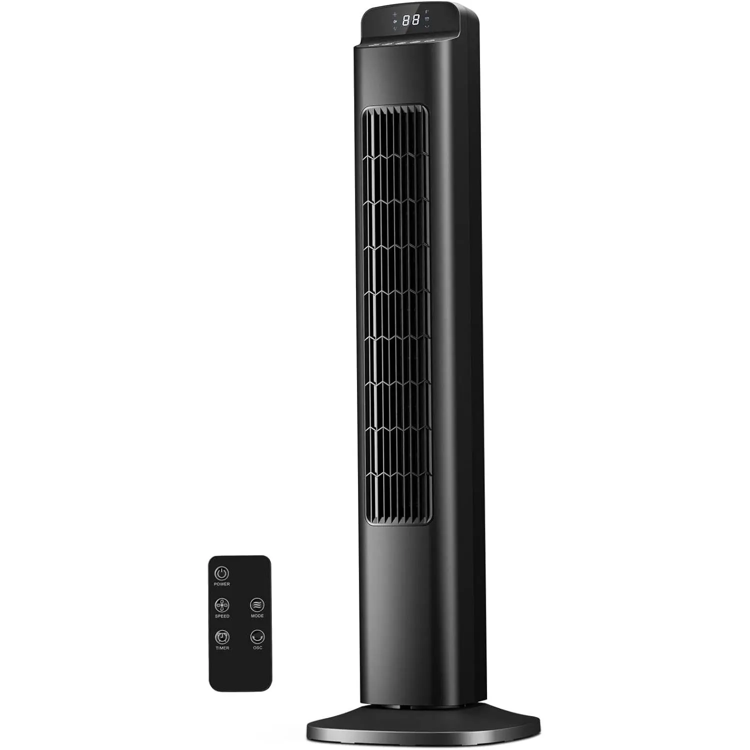 R.W.FLAME Portable Tower Fan, 80° Oscillation, with Remote Control, Bladeless Fan, 5 Speeds and 3 Modes, Low Noise Tower Fan for Bedroom and Living Room, Black