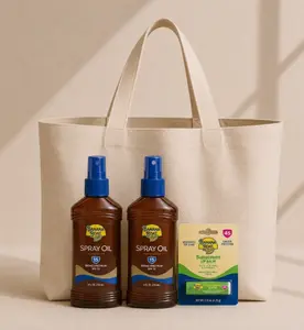 Women's Modest Hawaiian tropic Beach Tote Bag Bundle with 2 Banana Boat Spray Oil SPF 15 & SPF 45 Lip Balm