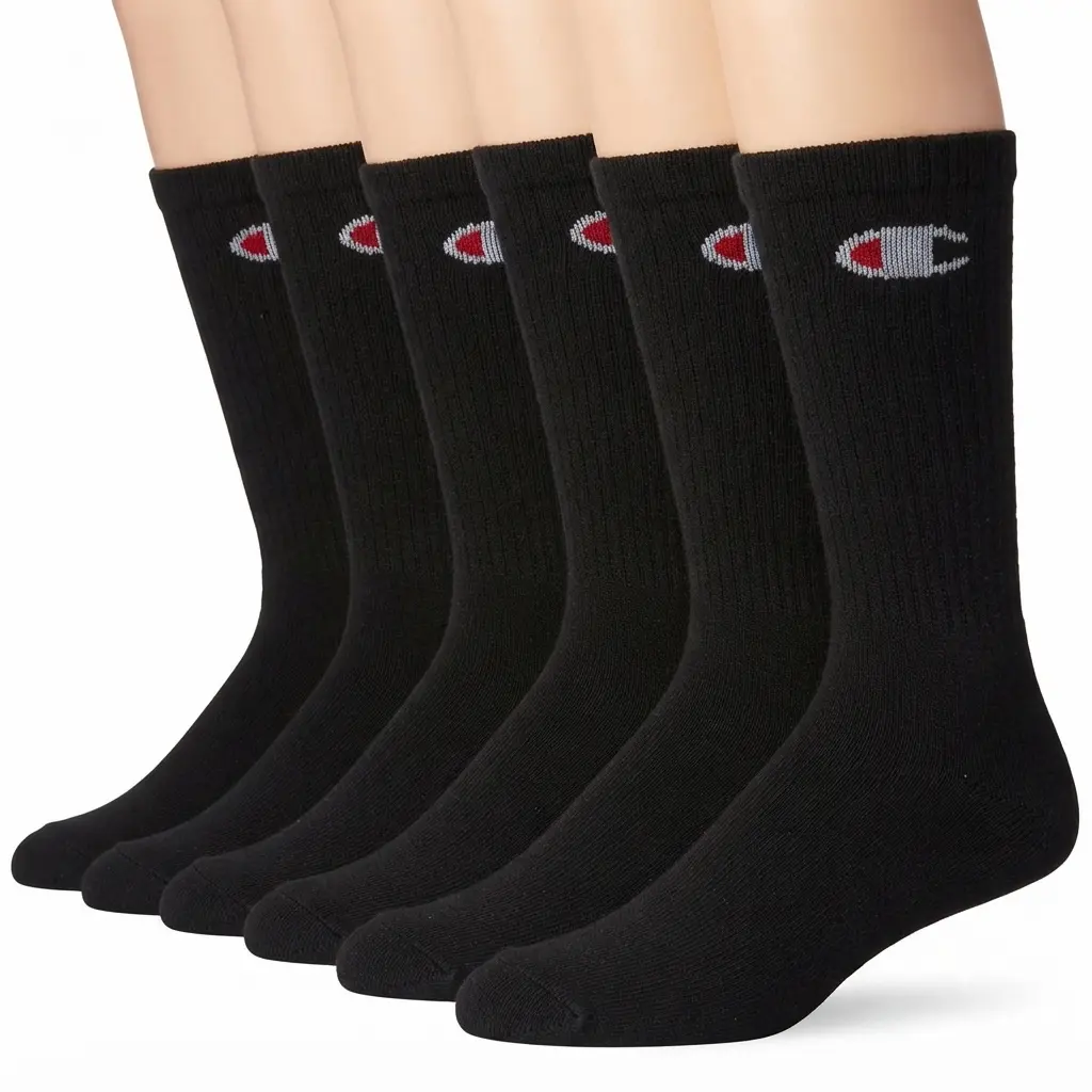 CHAMPION Soft White Sports Socks Set - 6 Pairs, Crew or Ankle Style, Polyester Athletic Socks, Gift Box Packaged, White Socks