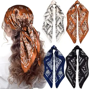 4 Pcs 27'' Square Silk Bandana Satin Head Scarves for Women Silk Like Neck Scarf Durag Hair Wrap for Sleeping Headwear