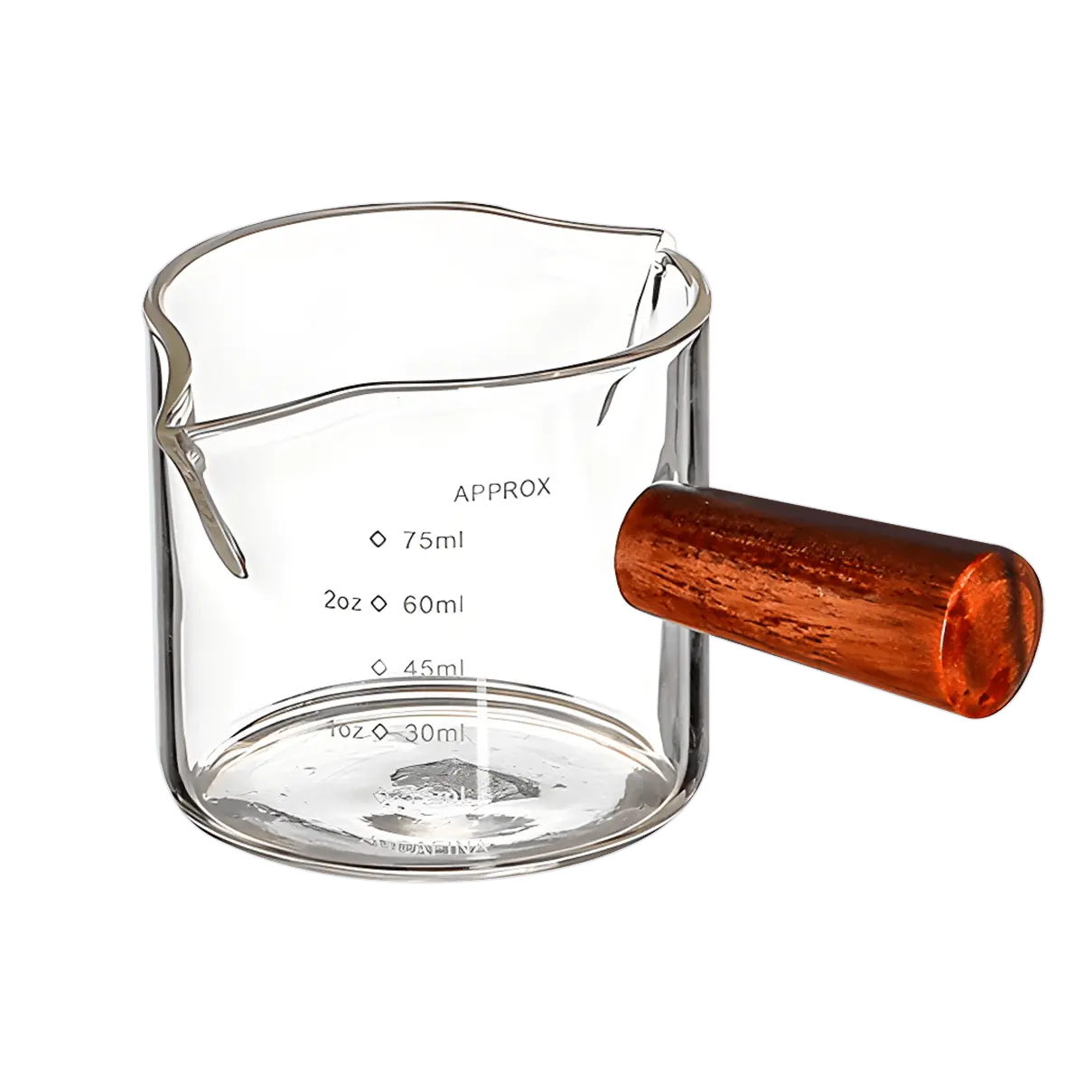 2 Pack Glass Espresso Measuring Cup with Wood Handle, 100ml Shot Glass for Coffee Extraction, Milk Frothing Jug