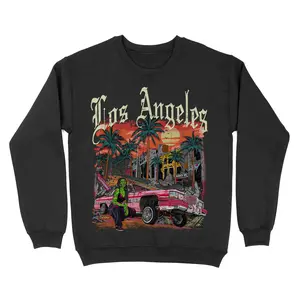 Fleece Crewneck Sweatshirt - Los Angeles Lowrider Graphic Menswear